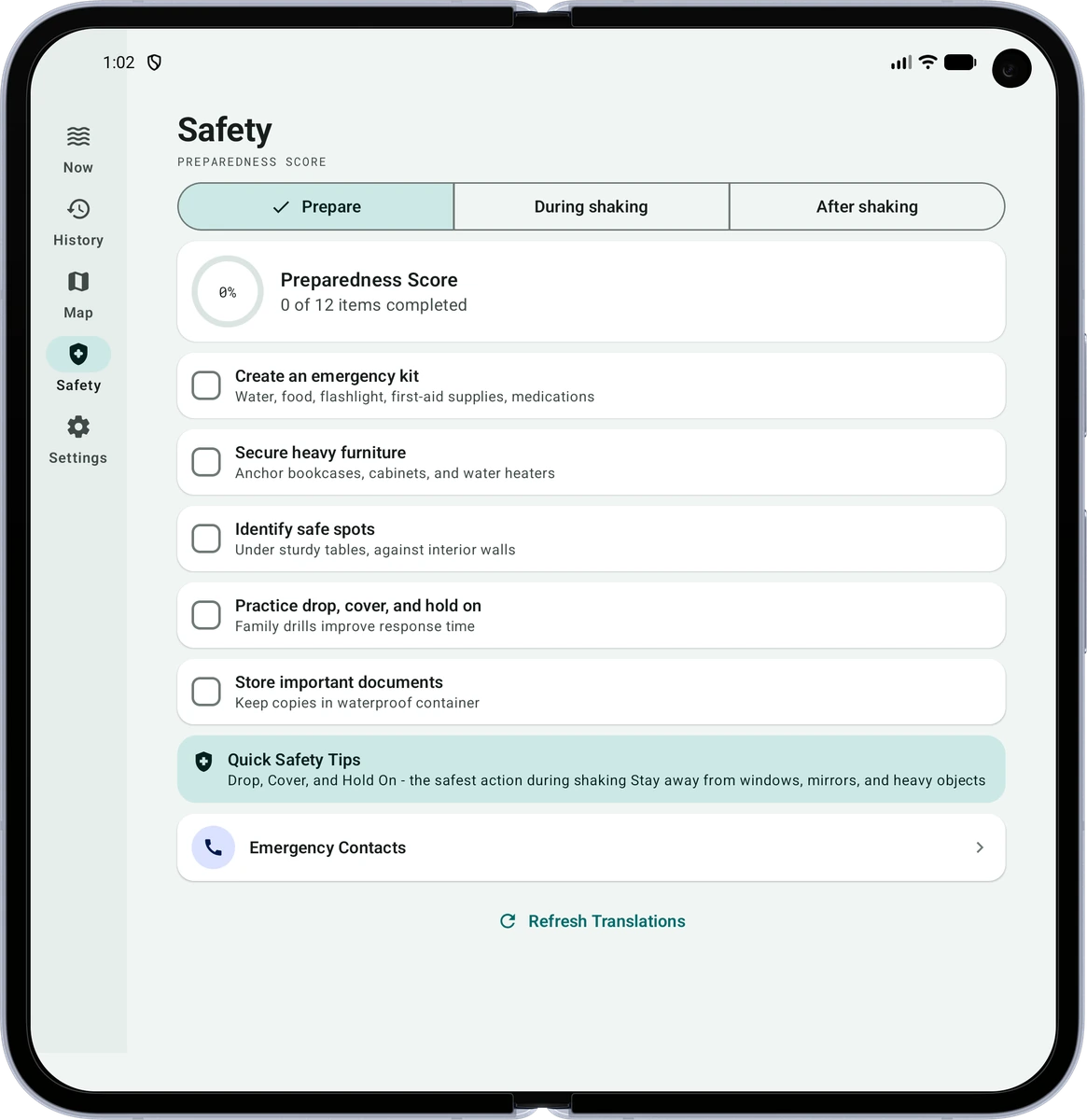 Tablet Safety Mode with preparation and response guidance
